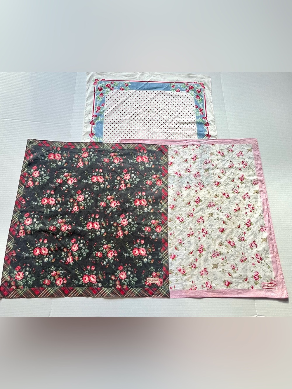 Cath Kidston Cotton Scarf Lot of 3 Floral Strawberry Cottagecore England